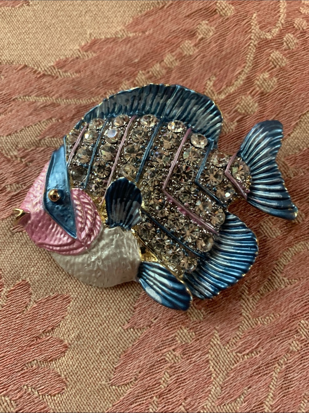 Blue & Pink Enamel Crystal Fish Brooch - Elegant Women's Jewelry